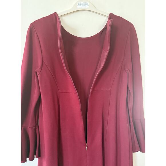 Trina Turk Bell Sleeve Knee Length Swing Dress Darted Waist Dark Red Size 10 EUC - Picture 8 of 8